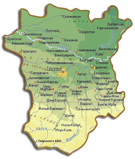 Карта Чеченской Республики.