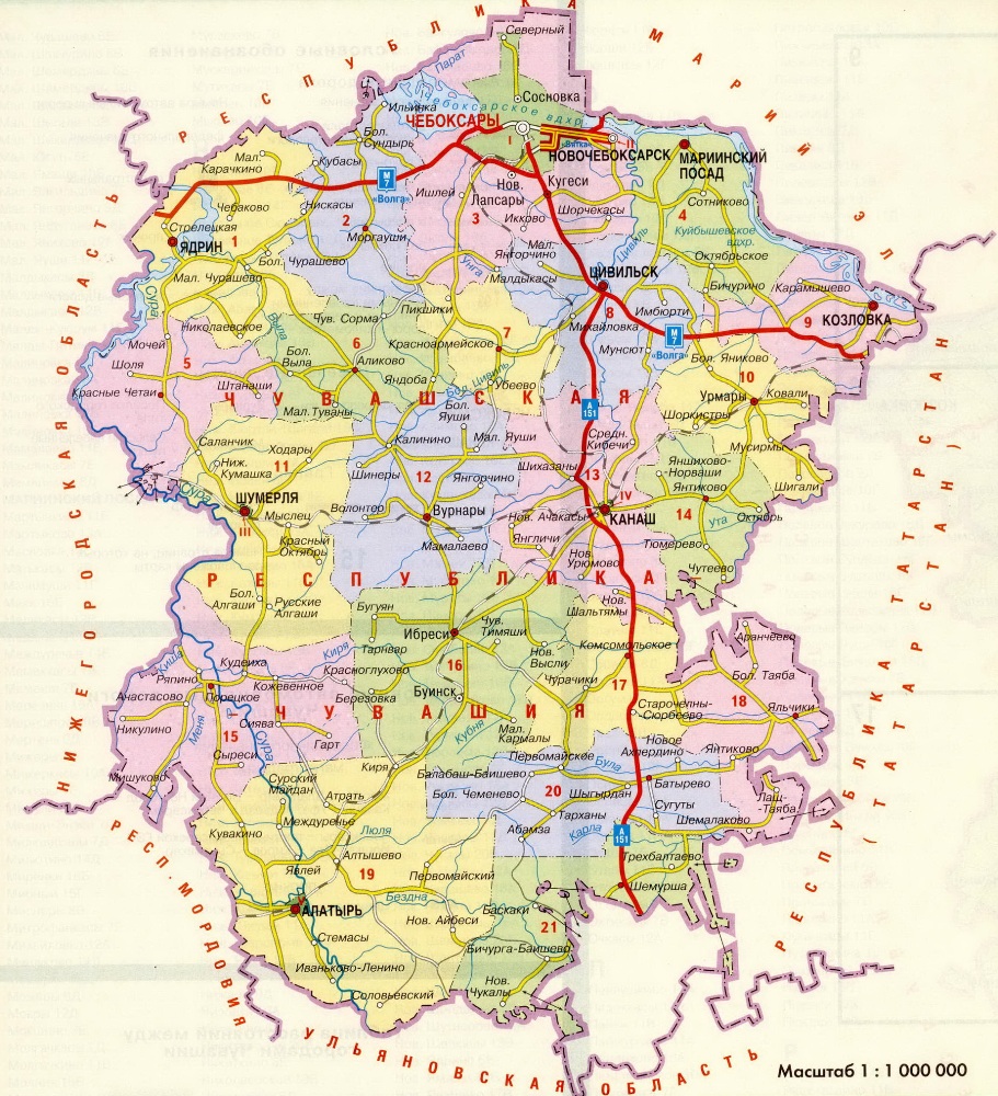 Карта Чувашии.