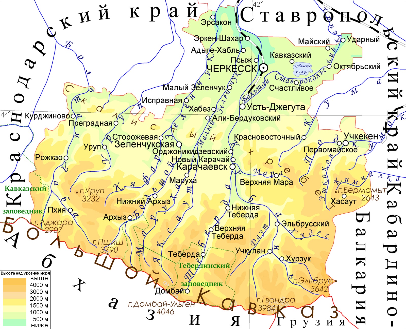 Карта Карачаево-Черкесии.