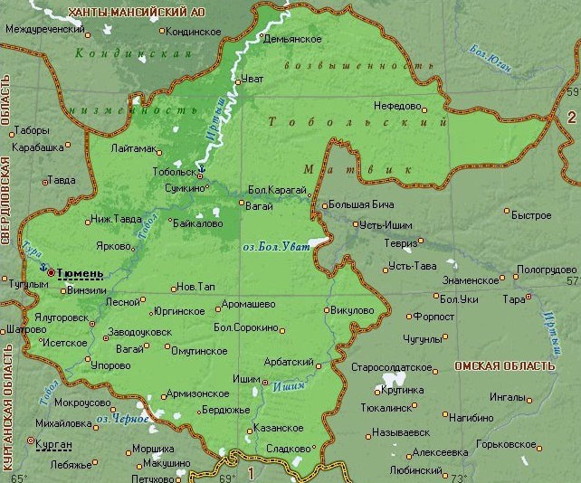 Карта Тюменской области.